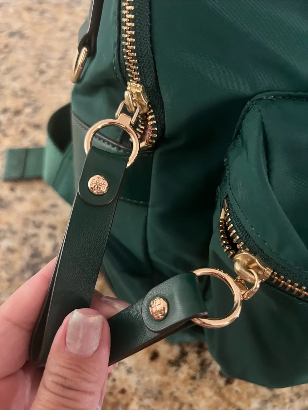 Tory Burch Emerald Green Nylon Mini Backpack with Gold Hardware
